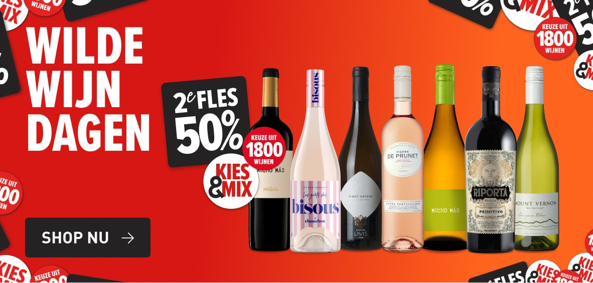 Wilde Wijn Dagen. Keuze uit 1800 wijnen 2e fles 50% korting kies & mix